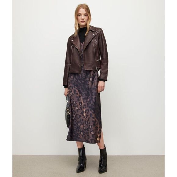 All Saints Catch (Cargo) leather Moto Jacket in Oxford Red - Picture 5 of 12